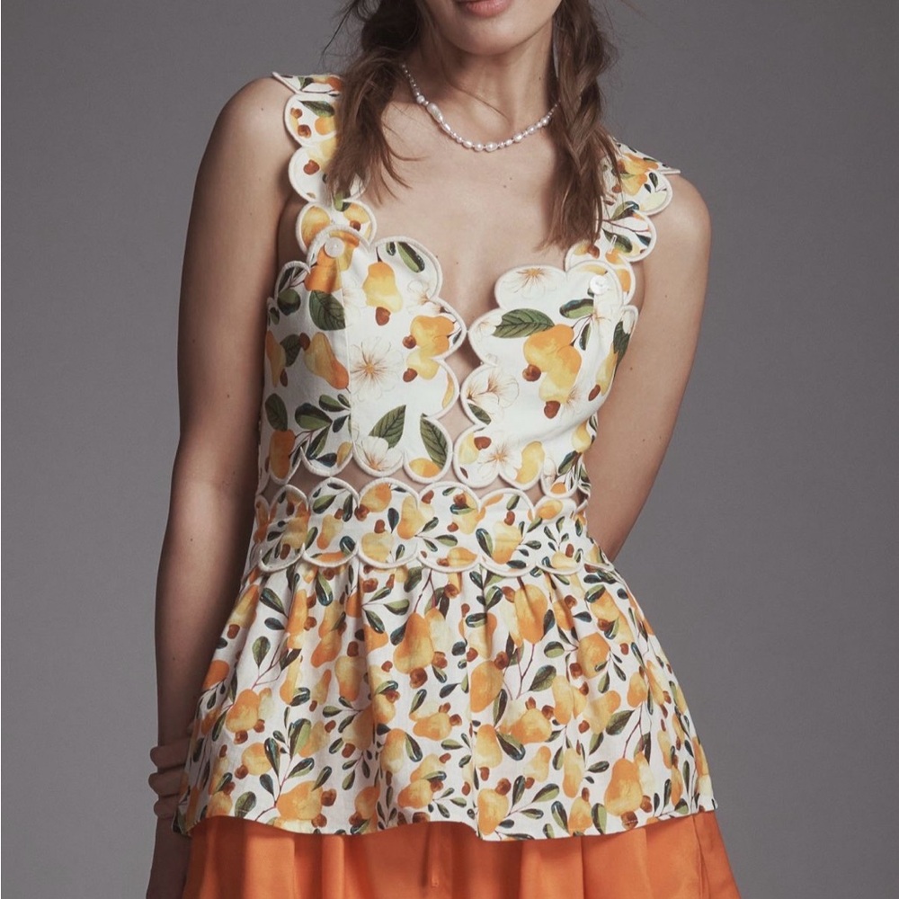 FARM Rio Citrus Blossom Scalloped Tank Top